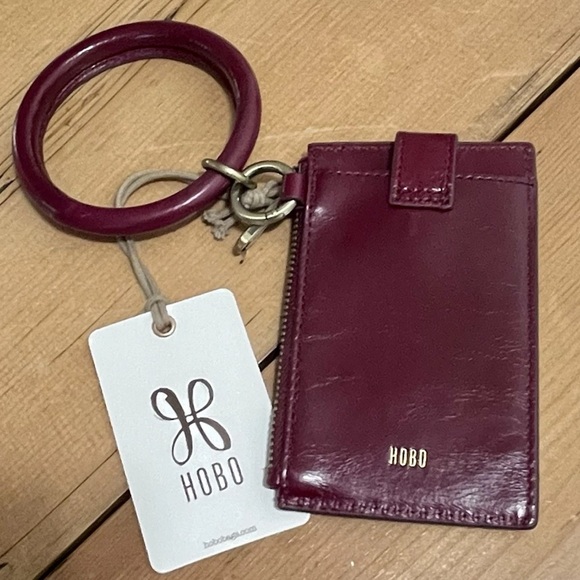 NWT - HOBO Ring Credit Card Wristlet Leather Saddleberry - Burgundy Dark Red - Picture 3 of 9